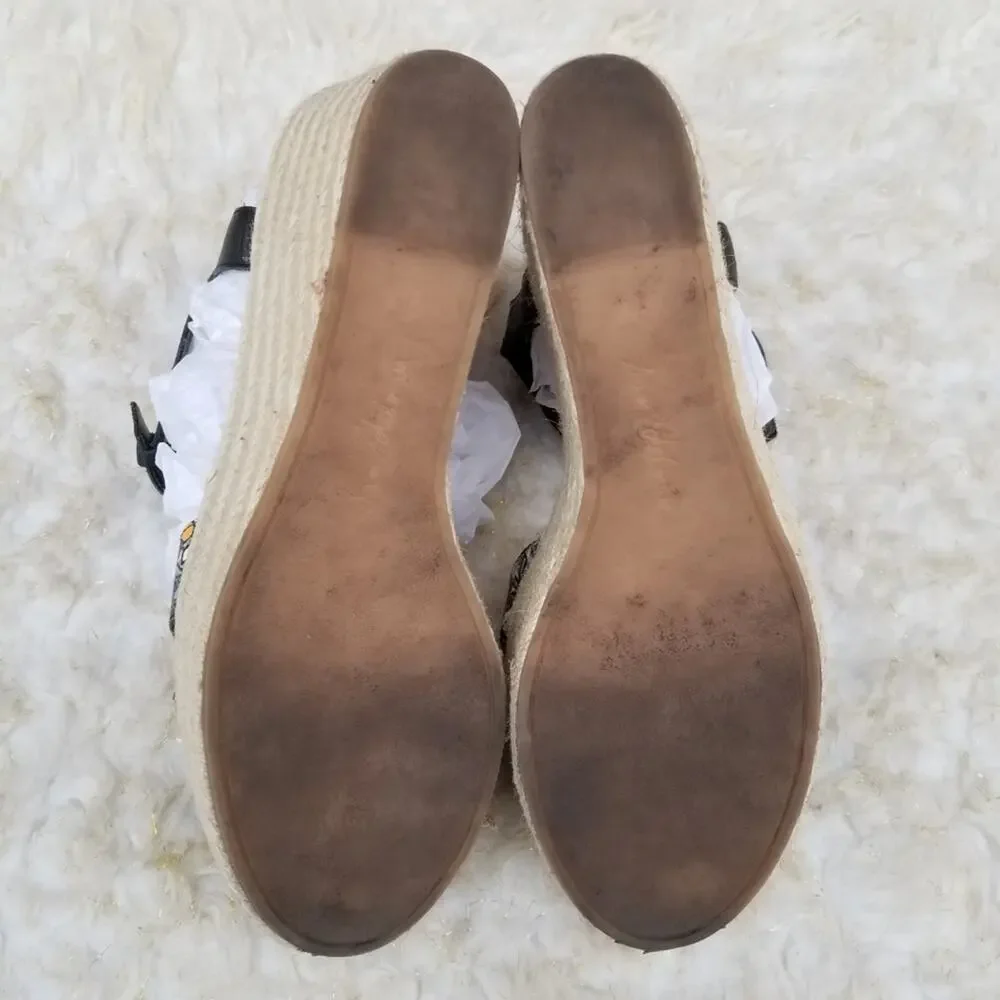 Platform Wedge Espadrille Sandals Sam Edelman Destin Size 10 Black Leather Strap
